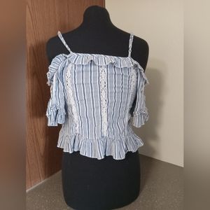 American Eagle Outfitters XS blue and white tank top off the shoulder sleeves